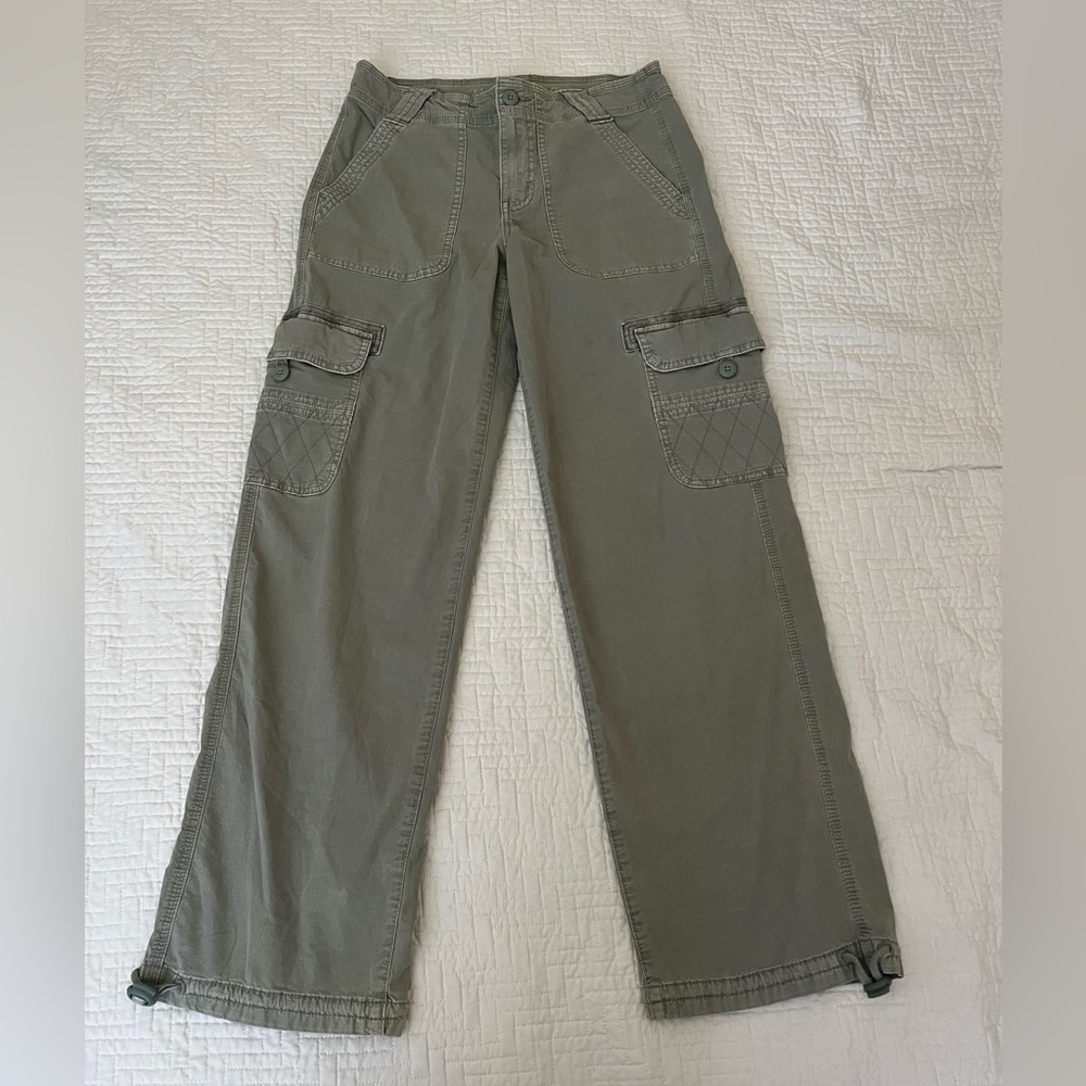 American Eagle Outfitters Sage Green Cargo Pocket Pants Drawstring Hem Sz 0